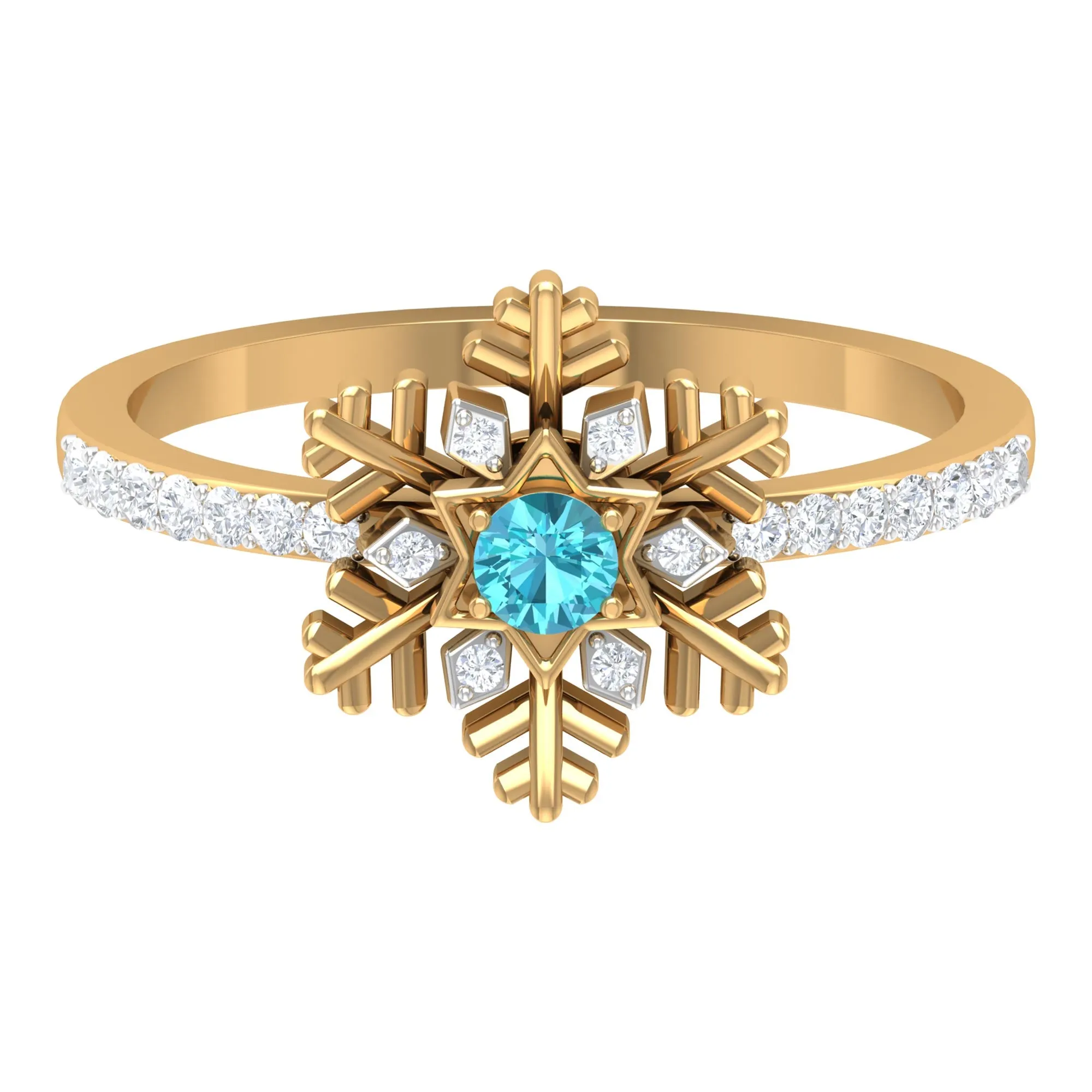 0.25 CT Swiss Blue Topaz and Diamond Snowflake Ring in Prong Setting