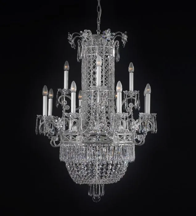 12 Light Silver Chandelier With Crystals