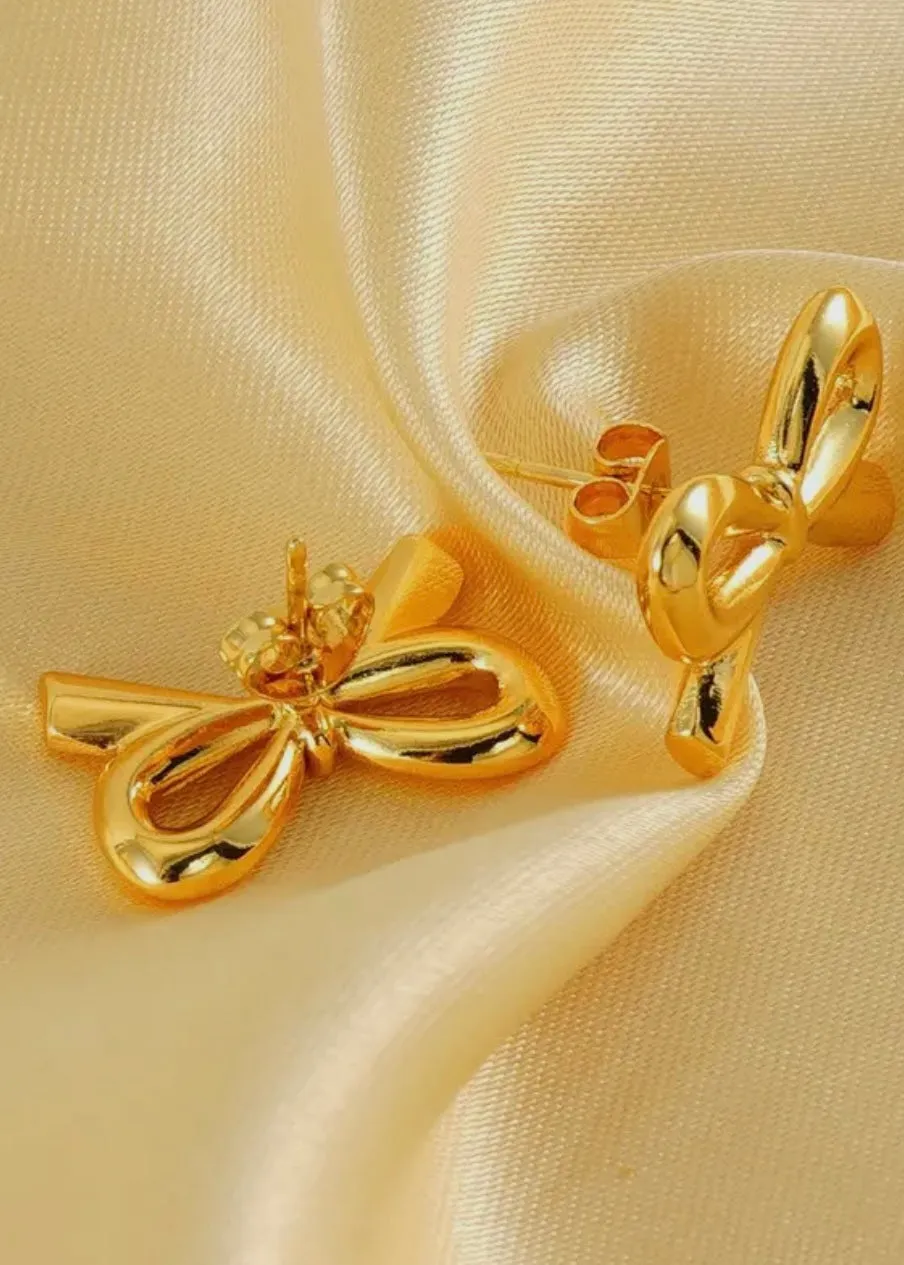 18K Stainless Steel Tarnish Free Bow Stud Earrings