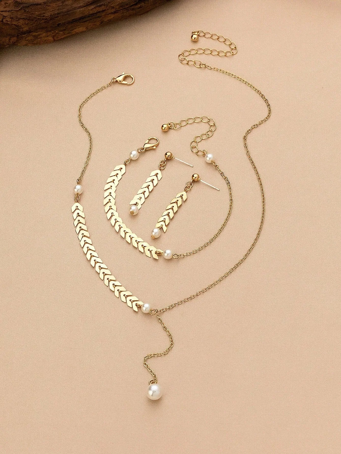1pc Vintage Style Imitation Faux Pearl Pendant Necklace Bracelet And Earrings