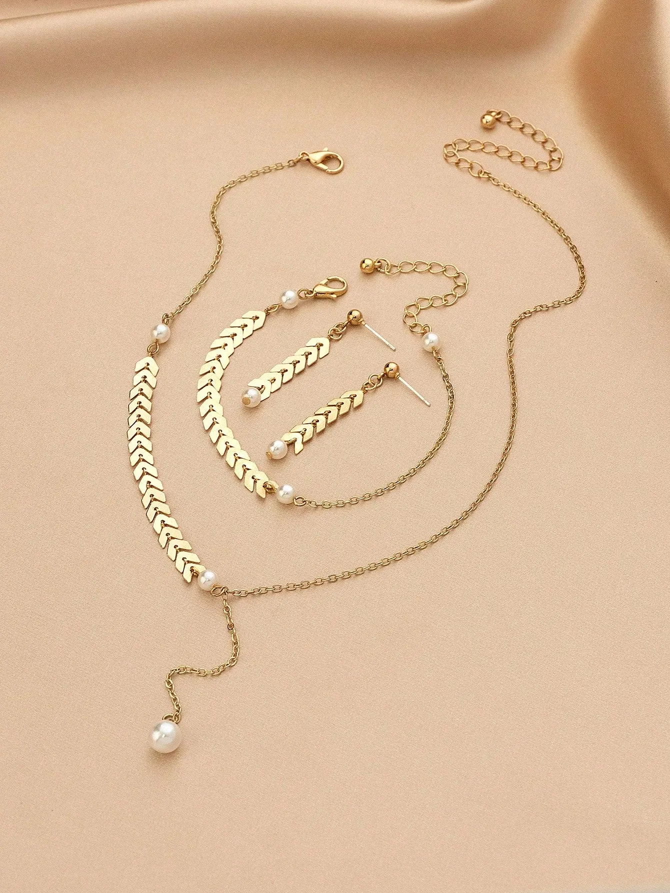 1pc Vintage Style Imitation Faux Pearl Pendant Necklace Bracelet And Earrings