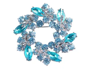 Alilang Womens Diamond Inspired Floral Wreath Holiday Christmas Old Fashion Brooch Pin Aqua Blue