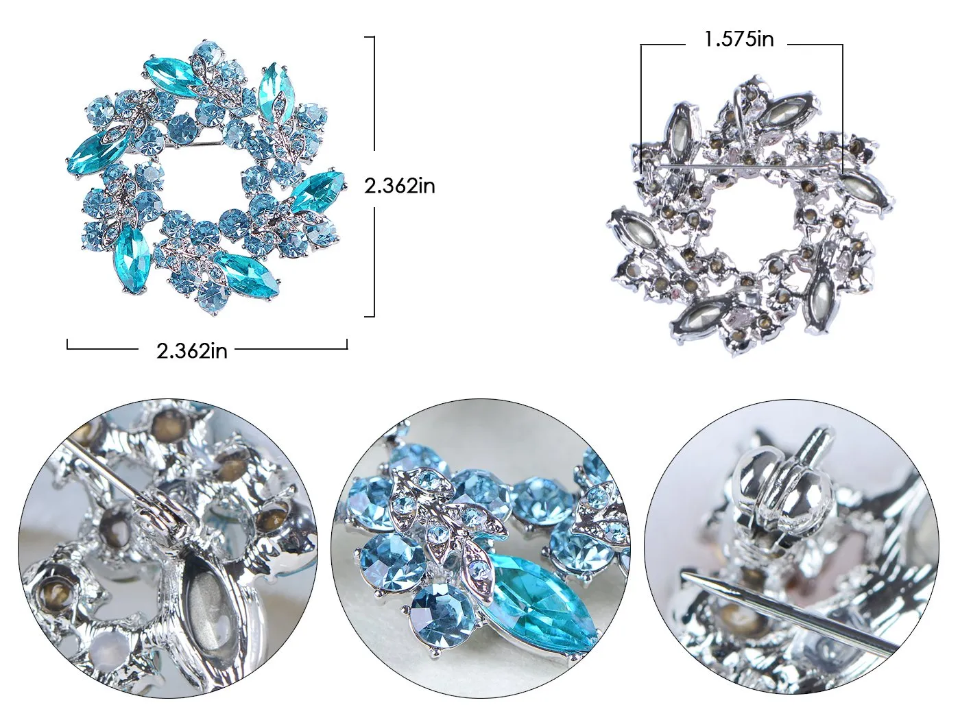 Alilang Womens Diamond Inspired Floral Wreath Holiday Christmas Old Fashion Brooch Pin Aqua Blue