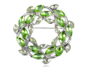 Alilang Women's Silvery Tone Green Crystal Rhinestone Floral Leaves Pin Brooch