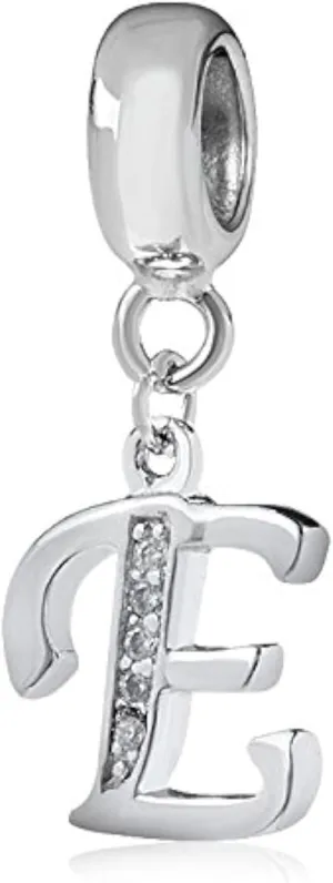 Alphabet Charm Letter Beads,A-Z Letter Initial Spacer,Solid Woman' Sterling Silver DIY Charm (E)