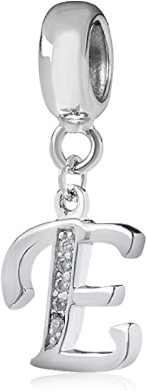 Alphabet Charm Letter Beads,A-Z Letter Initial Spacer,Solid Woman' Sterling Silver DIY Charm (E)