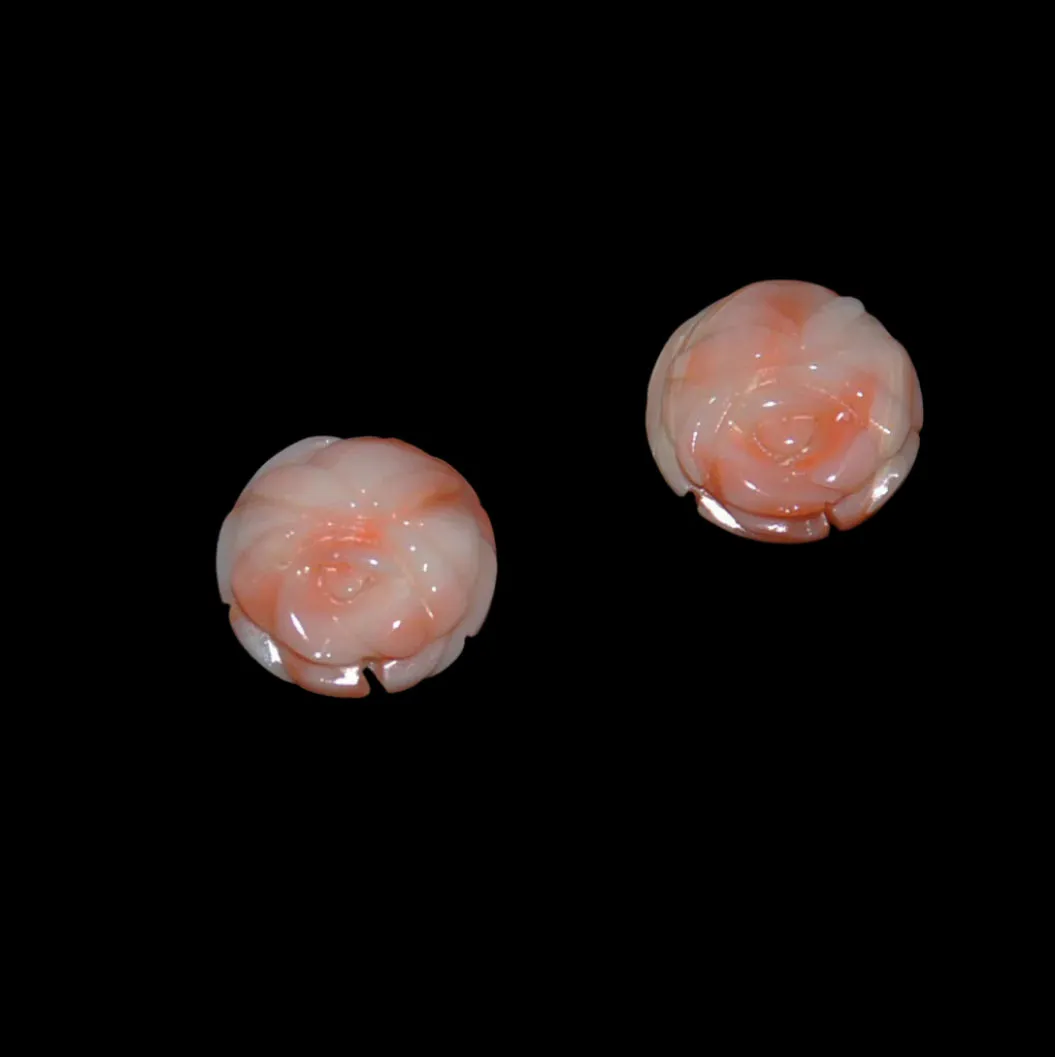 Angel Skin Pink Coral Carved Floral Cabochons