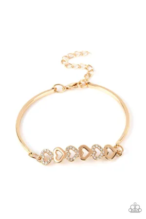 Attentive Admirer - Gold - White Rhinestone Heart Paparazzi Lobster Claw Bracelet