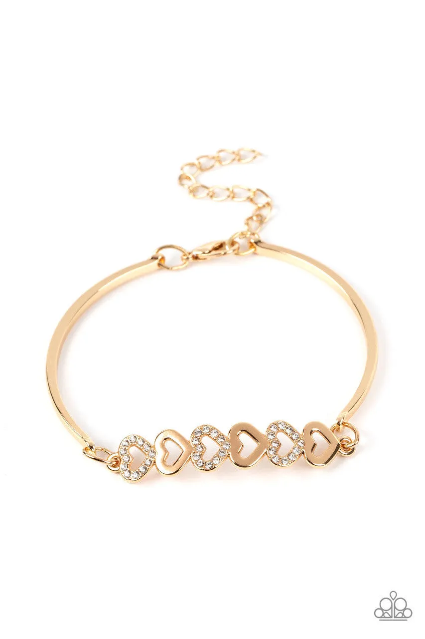Attentive Admirer - Gold - White Rhinestone Heart Paparazzi Lobster Claw Bracelet