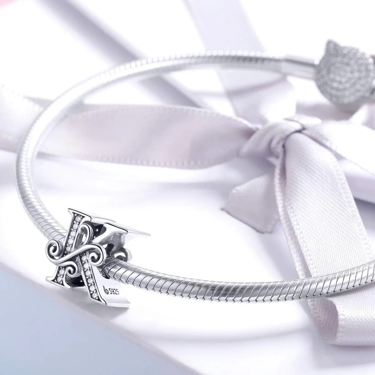 BISAER 925 Sterling Silver Initial Letter A-Z Charms for Bracelets Alphabet Beads Charm Jewelry Gifts