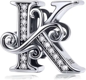 BISAER 925 Sterling Silver Initial Letter A-Z Charms for Bracelets Alphabet Beads Charm Jewelry Gifts