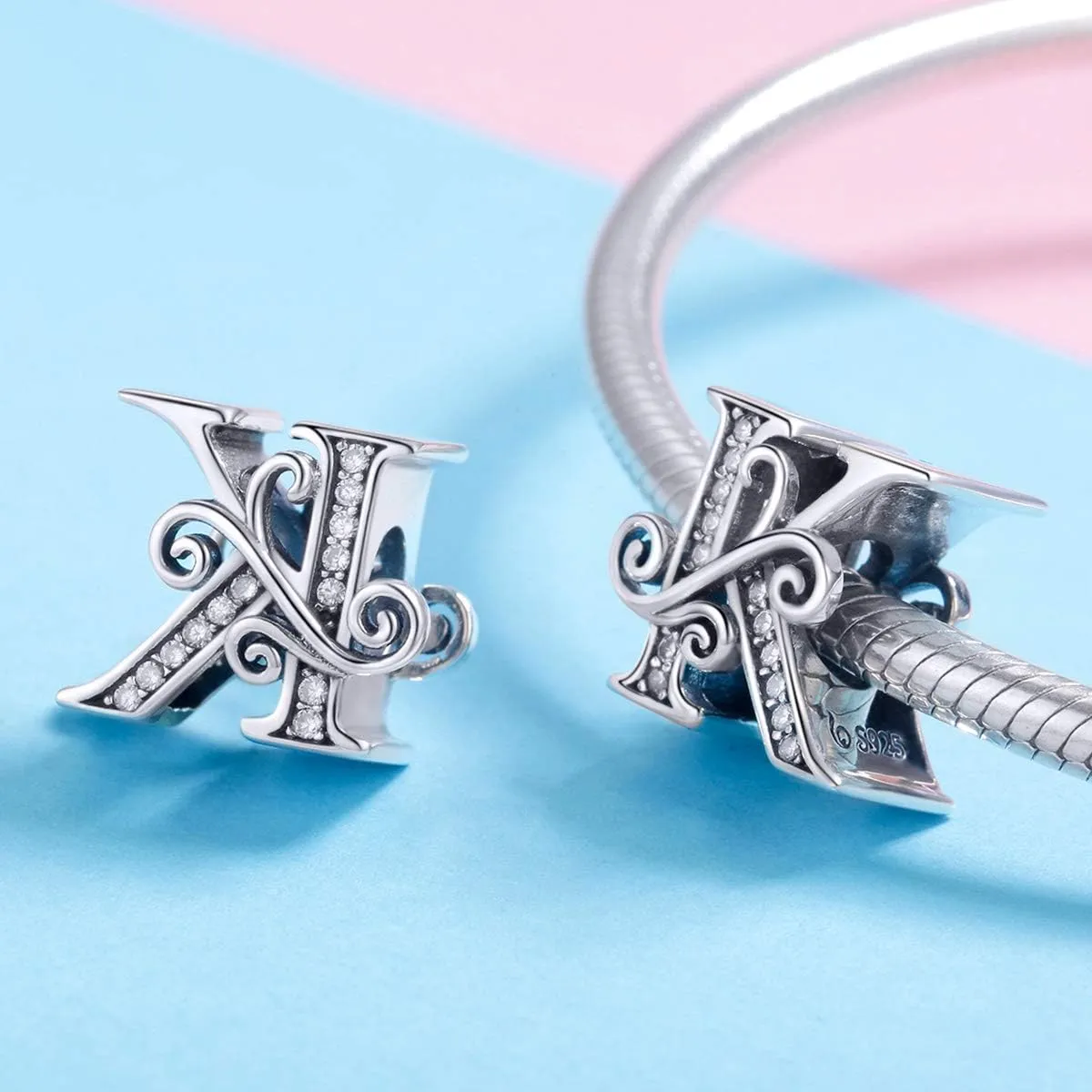 BISAER 925 Sterling Silver Initial Letter A-Z Charms for Bracelets Alphabet Beads Charm Jewelry Gifts