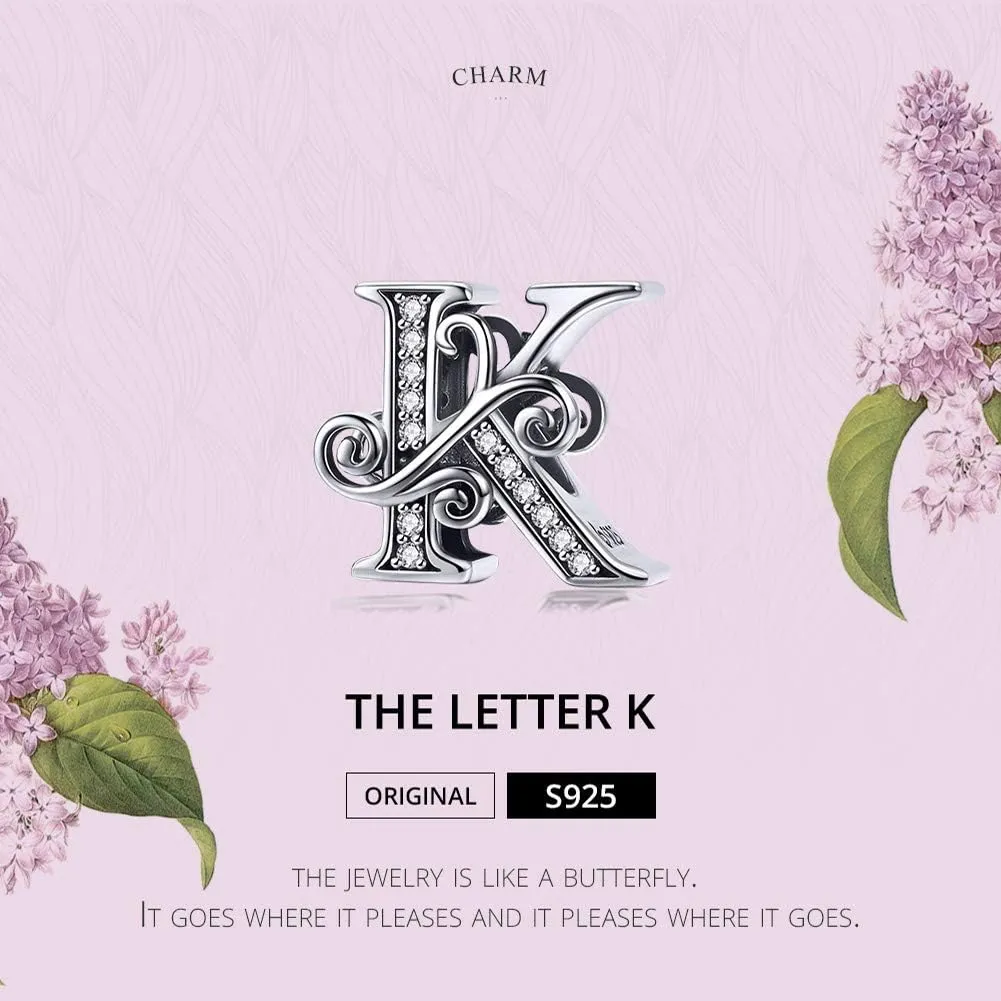 BISAER 925 Sterling Silver Initial Letter A-Z Charms for Bracelets Alphabet Beads Charm Jewelry Gifts