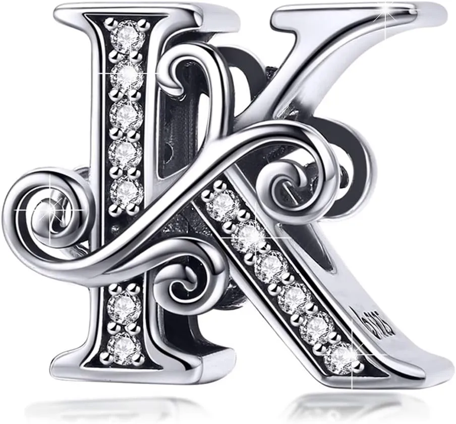 BISAER 925 Sterling Silver Initial Letter A-Z Charms for Bracelets Alphabet Beads Charm Jewelry Gifts
