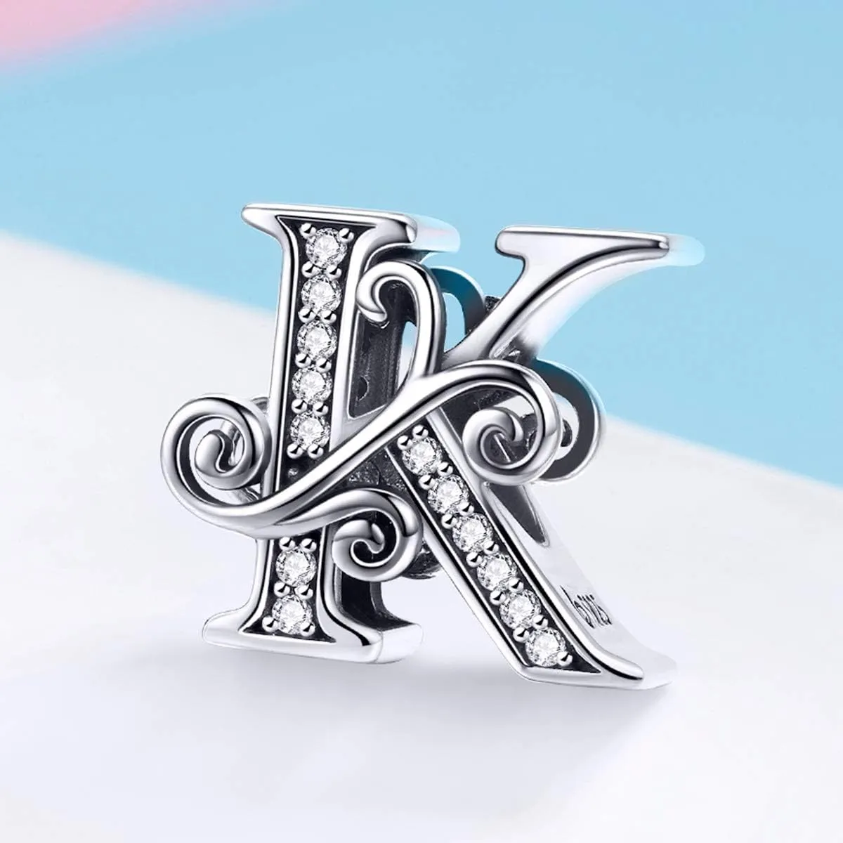 BISAER 925 Sterling Silver Initial Letter A-Z Charms for Bracelets Alphabet Beads Charm Jewelry Gifts