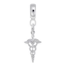 Caduceus Charm Dangle Bead In Sterling Silver