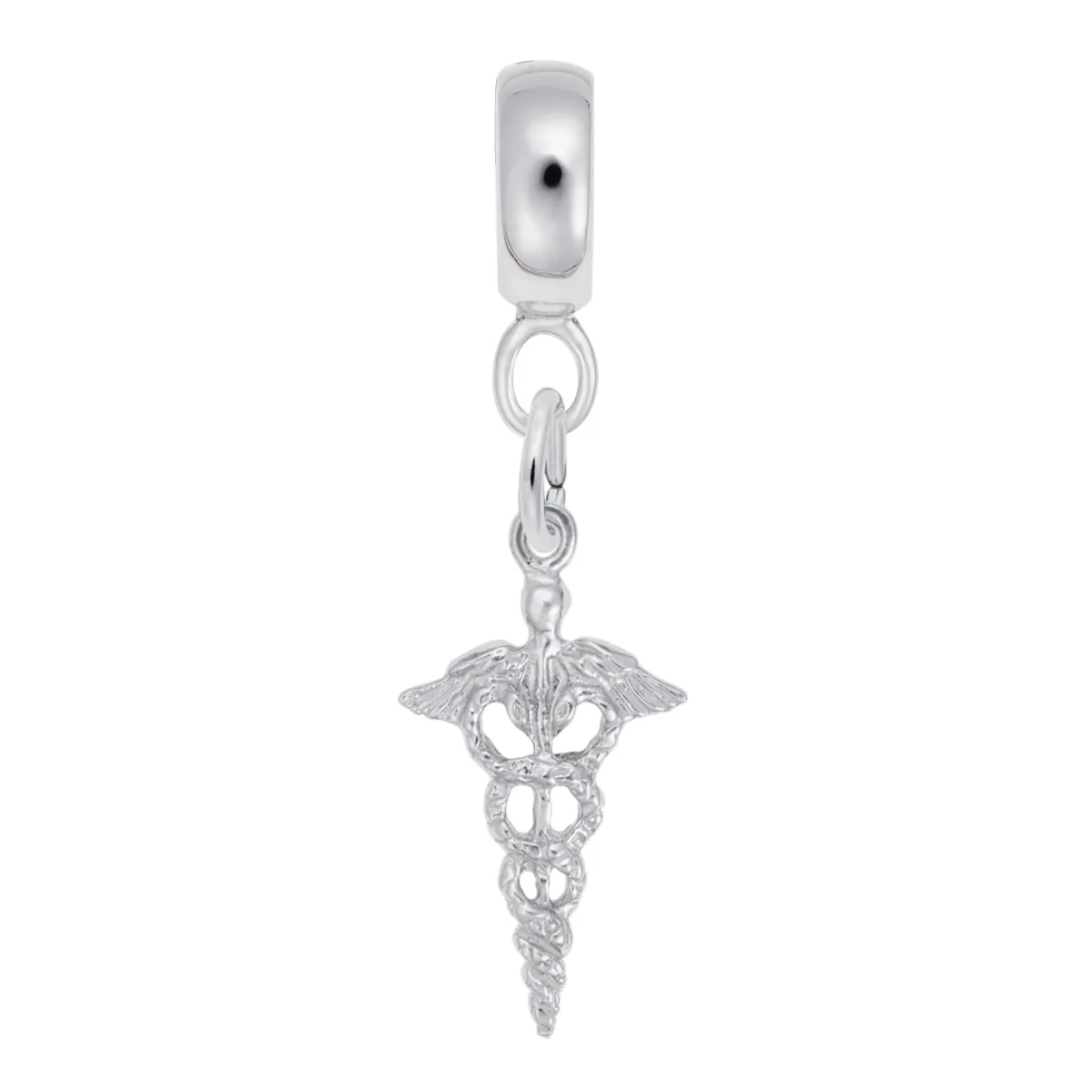 Caduceus Charm Dangle Bead In Sterling Silver
