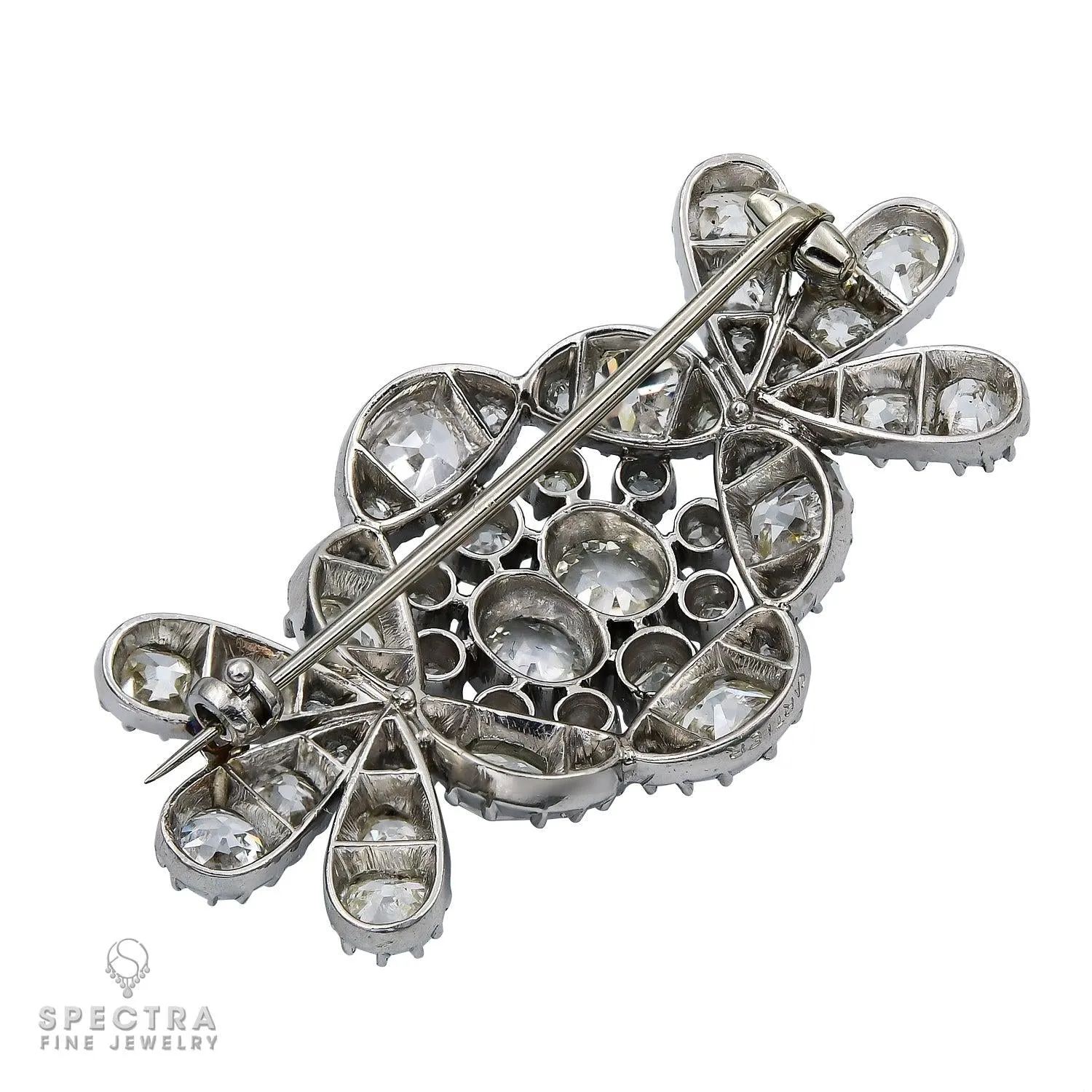 Cartier Art Deco Diamond Abstract Floral Pinstem Brooch