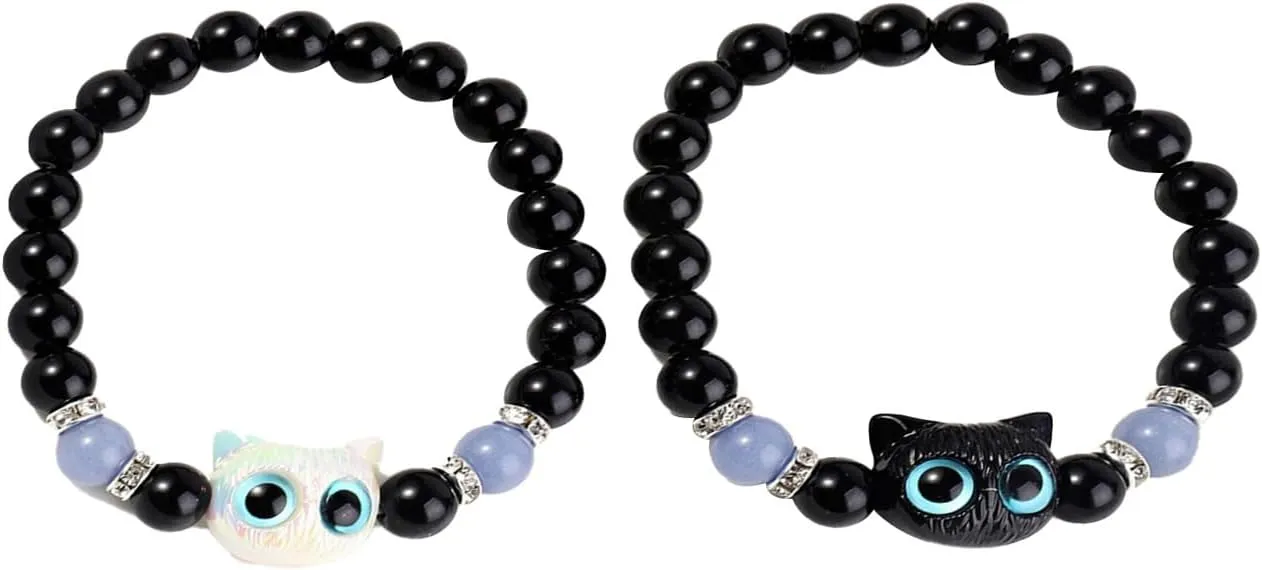 Cat Charm Bracelet Set for Women Men, Elastic Beaded Kitty Charms Bracelets