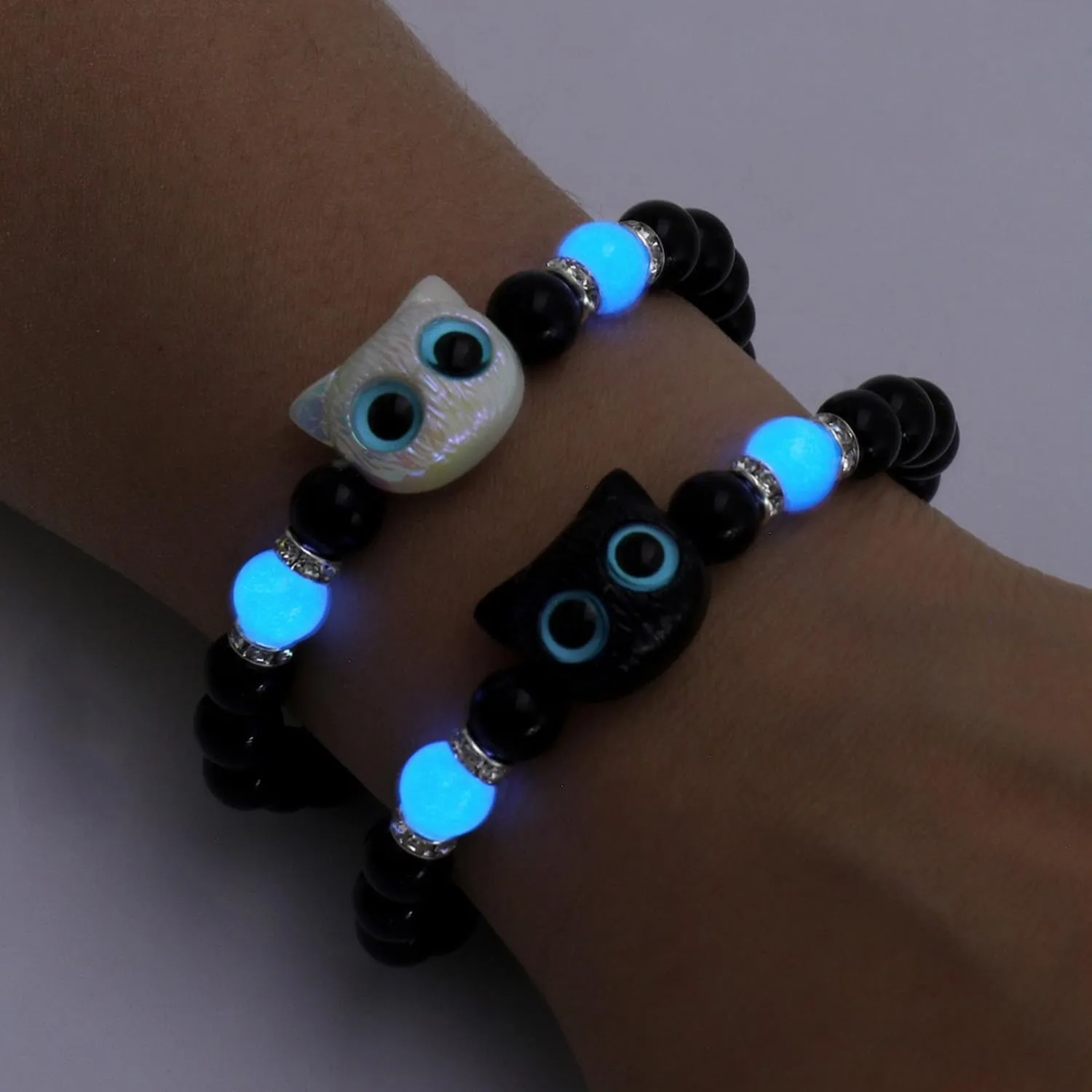 Cat Charm Bracelet Set for Women Men, Elastic Beaded Kitty Charms Bracelets