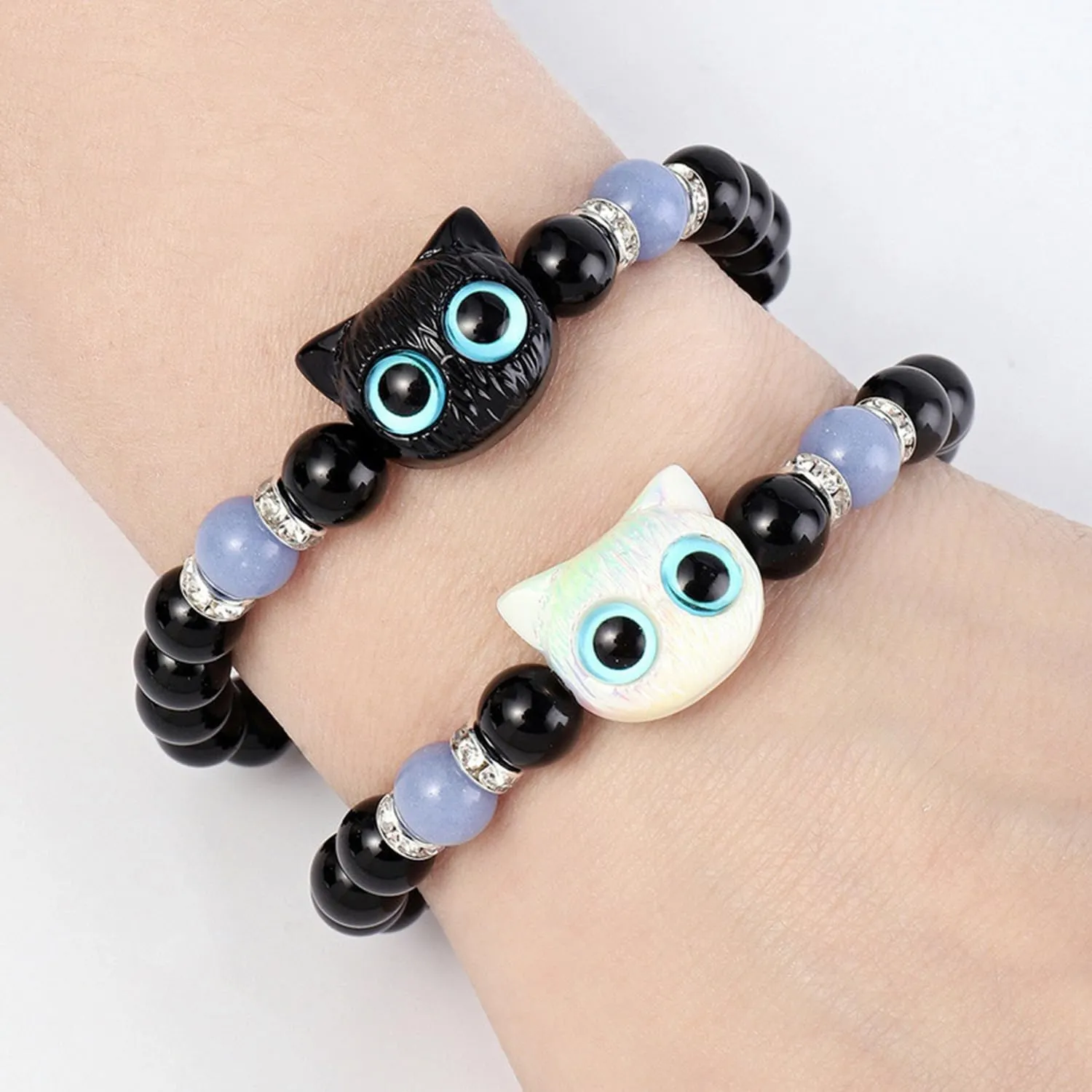 Cat Charm Bracelet Set for Women Men, Elastic Beaded Kitty Charms Bracelets