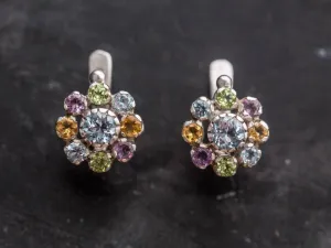 Colorful Flower Earrings - Multistone Flower Studs - Vintage Topaz Earrings