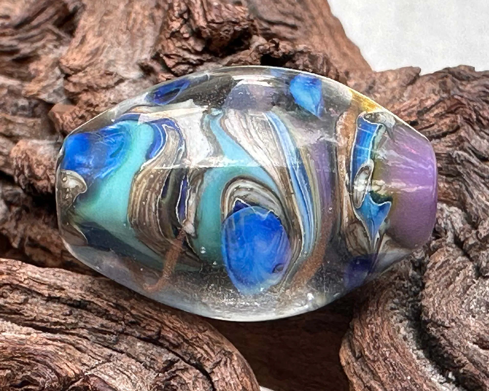 Coral Reef Blue Lampwork Focal Bead SRA