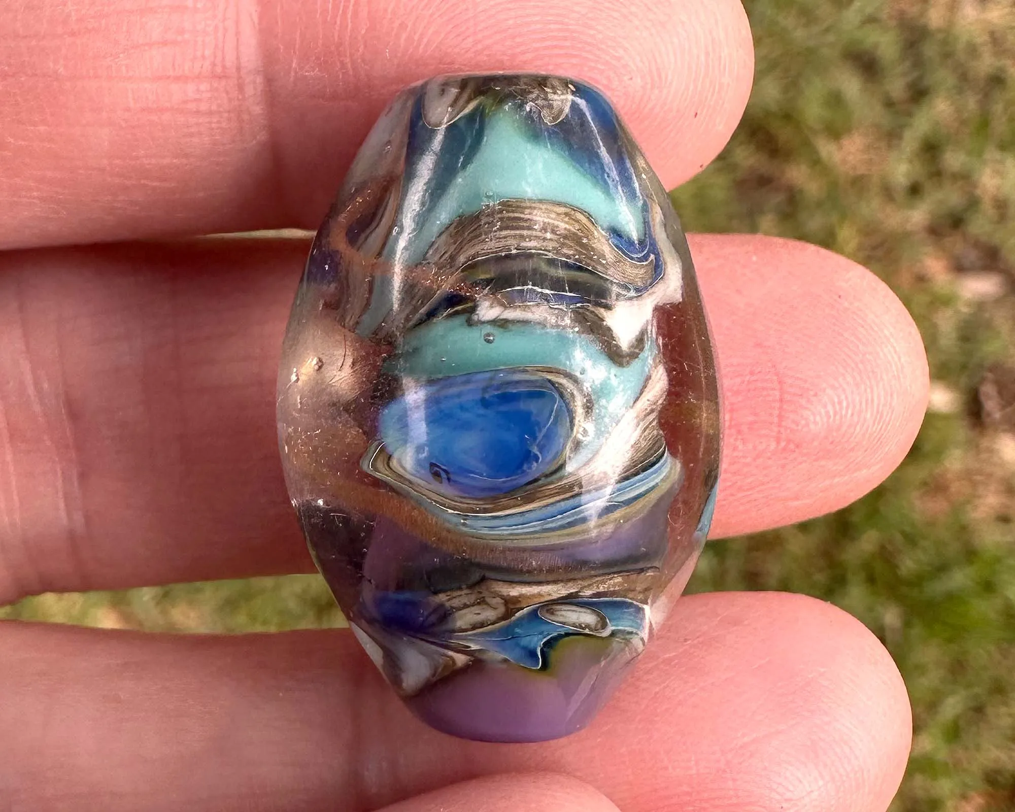 Coral Reef Blue Lampwork Focal Bead SRA