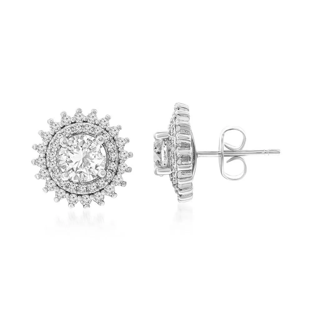 Cordelia 18k White Gold Plated Stud Earrings with Round Cut with Simulated Diamond Crystals