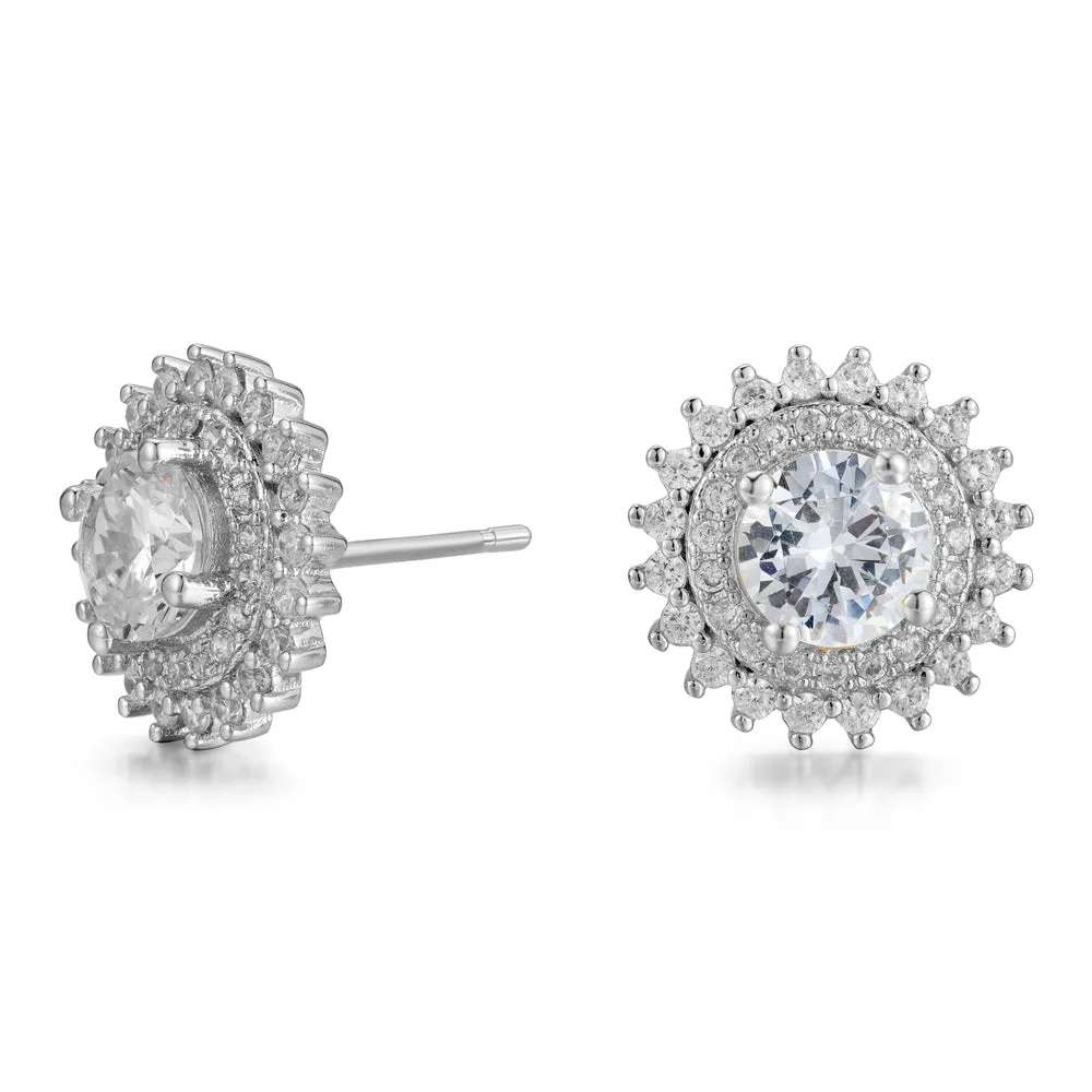 Cordelia 18k White Gold Plated Stud Earrings with Round Cut with Simulated Diamond Crystals