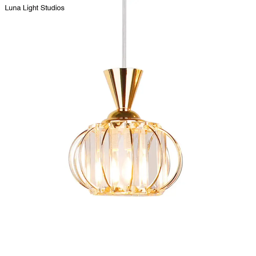 Crystal Prism Pendant Light with Modern Lantern Shade in Black/Gold for Bedroom