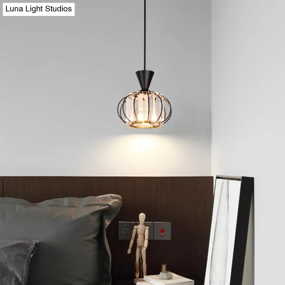 Crystal Prism Pendant Light with Modern Lantern Shade in Black/Gold for Bedroom