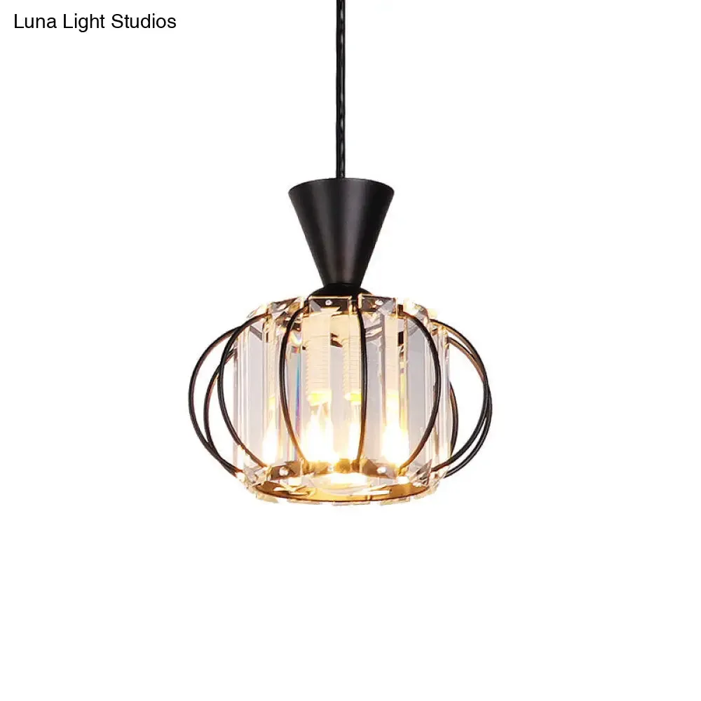 Crystal Prism Pendant Light with Modern Lantern Shade in Black/Gold for Bedroom