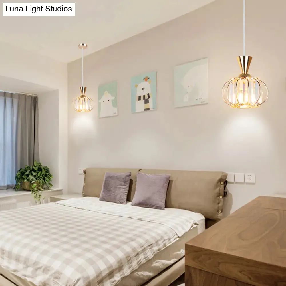 Crystal Prism Pendant Light with Modern Lantern Shade in Black/Gold for Bedroom