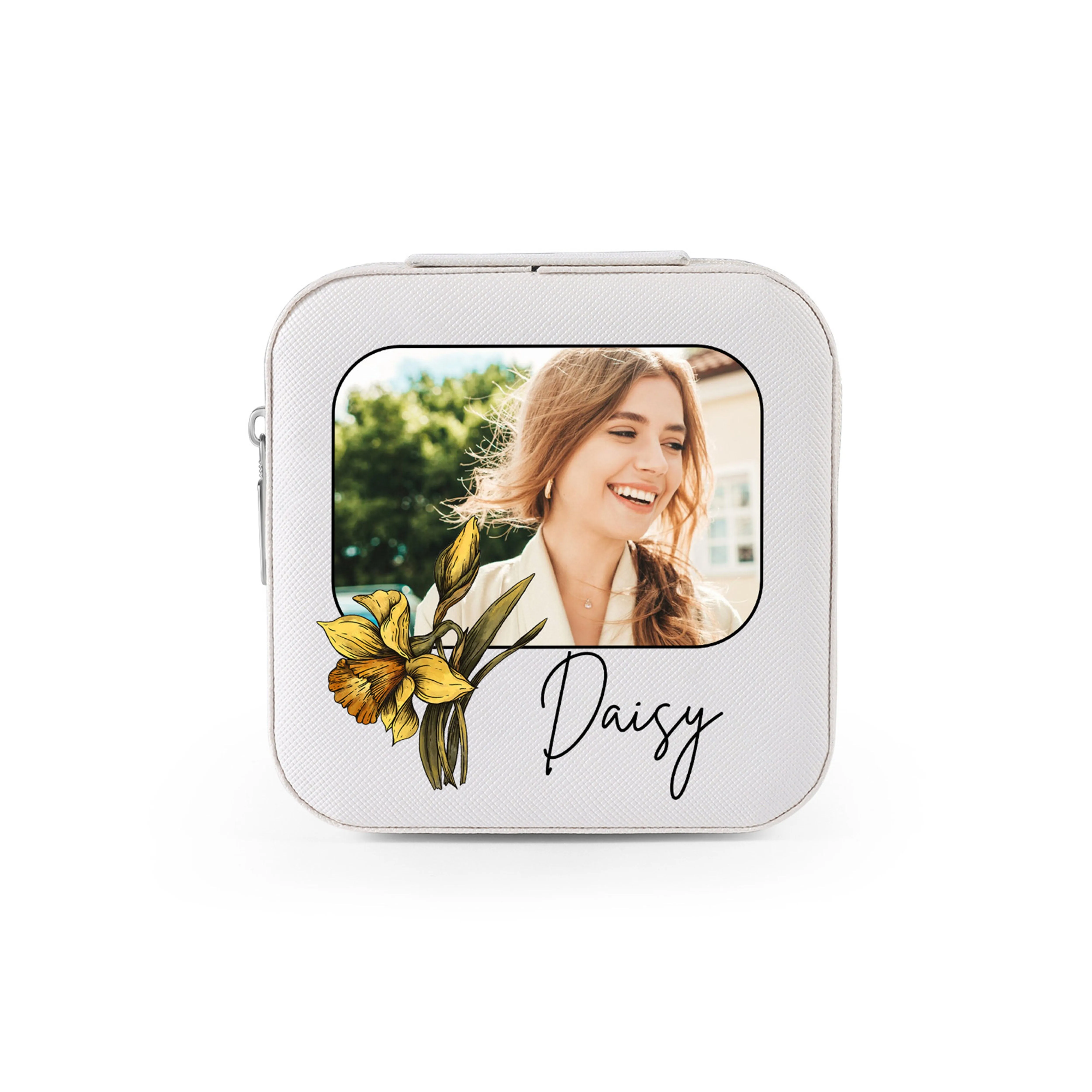 Custom Birth Flower&Name Jewelry Box, Floral Jewelry Case, Travel Jewelry Organizer, Gifts for Her, Gift for Mom