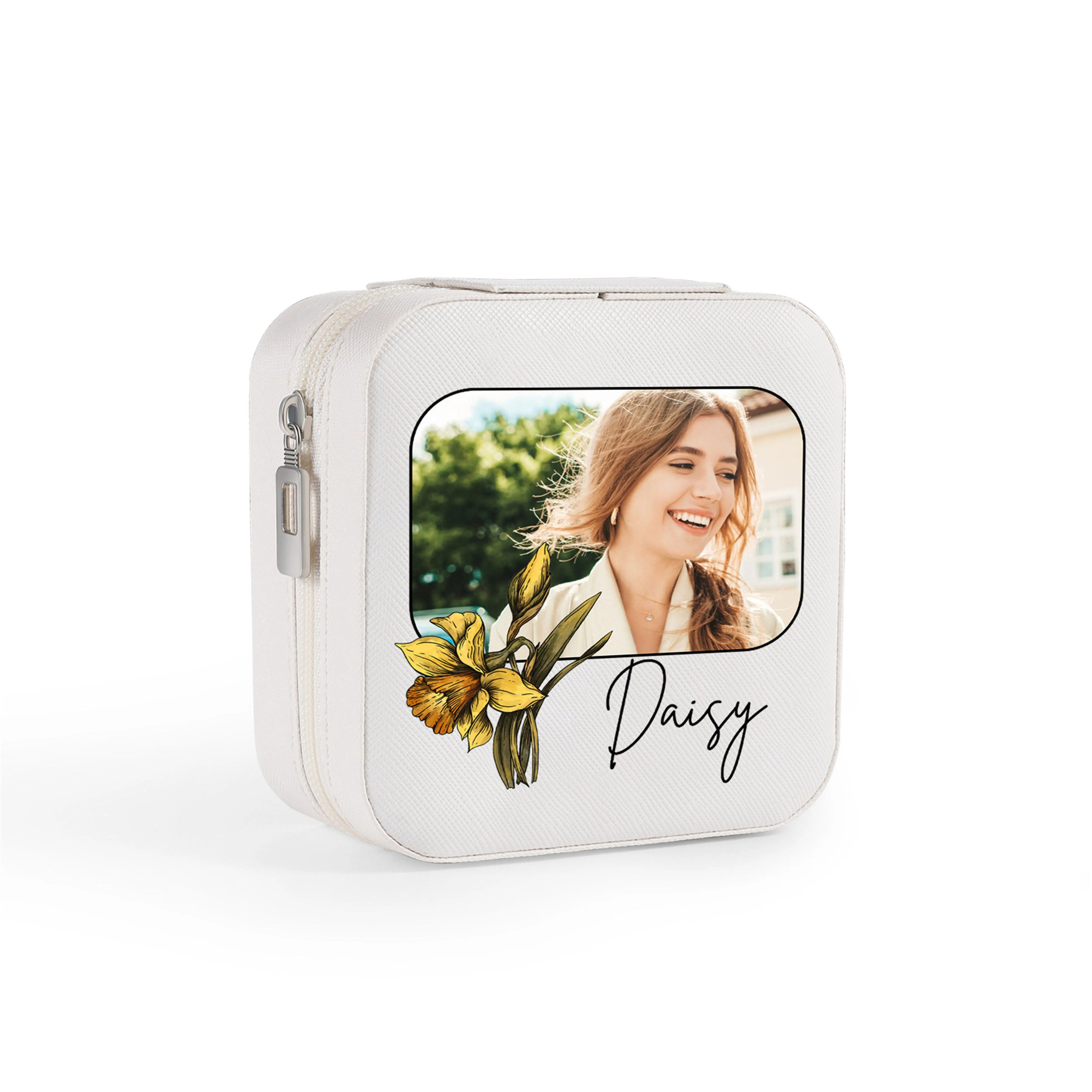 Custom Birth Flower&Name Jewelry Box, Floral Jewelry Case, Travel Jewelry Organizer, Gifts for Her, Gift for Mom