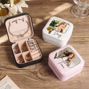 Custom Birth Flower&Name Jewelry Box, Floral Jewelry Case, Travel Jewelry Organizer, Gifts for Her, Gift for Mom
