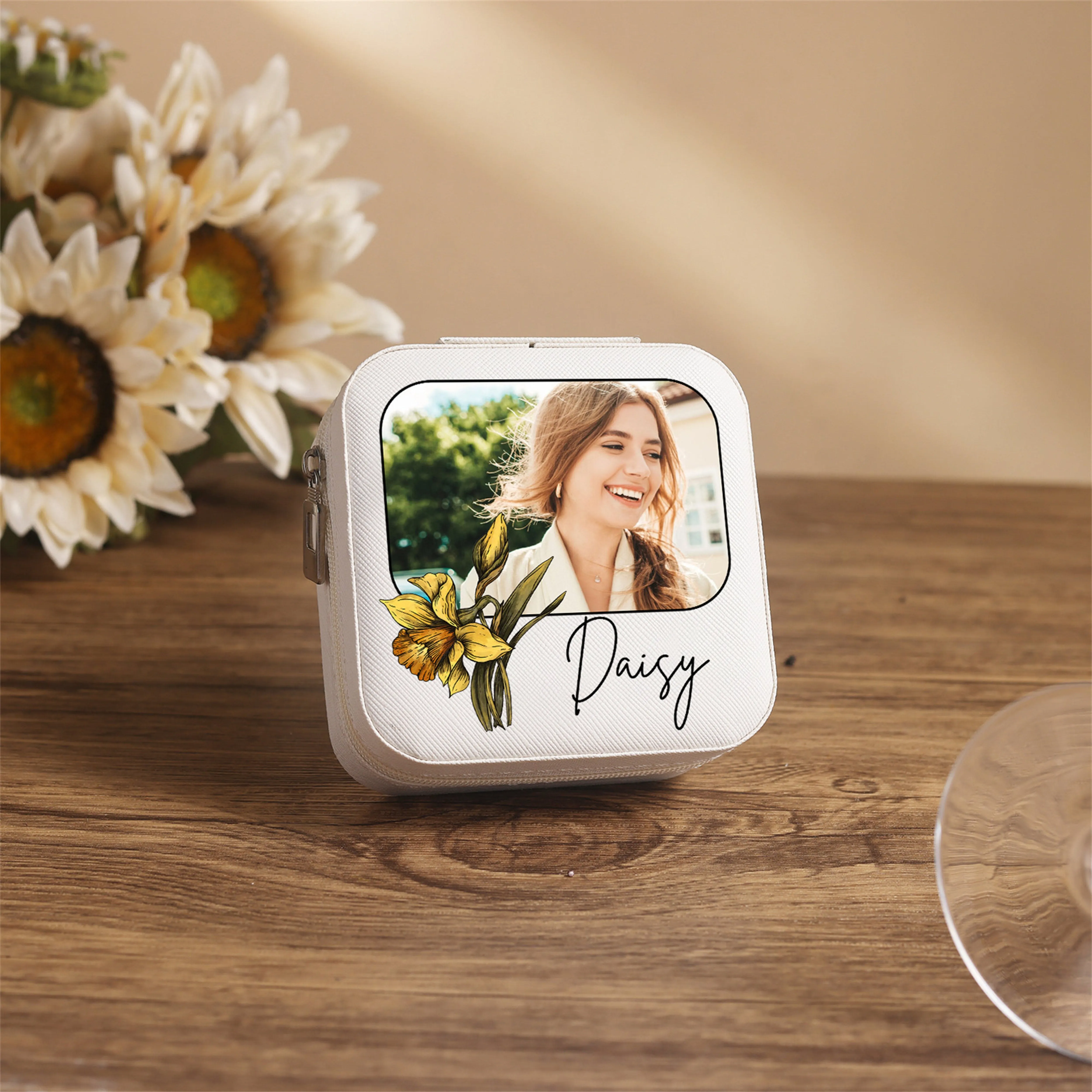Custom Birth Flower&Name Jewelry Box, Floral Jewelry Case, Travel Jewelry Organizer, Gifts for Her, Gift for Mom