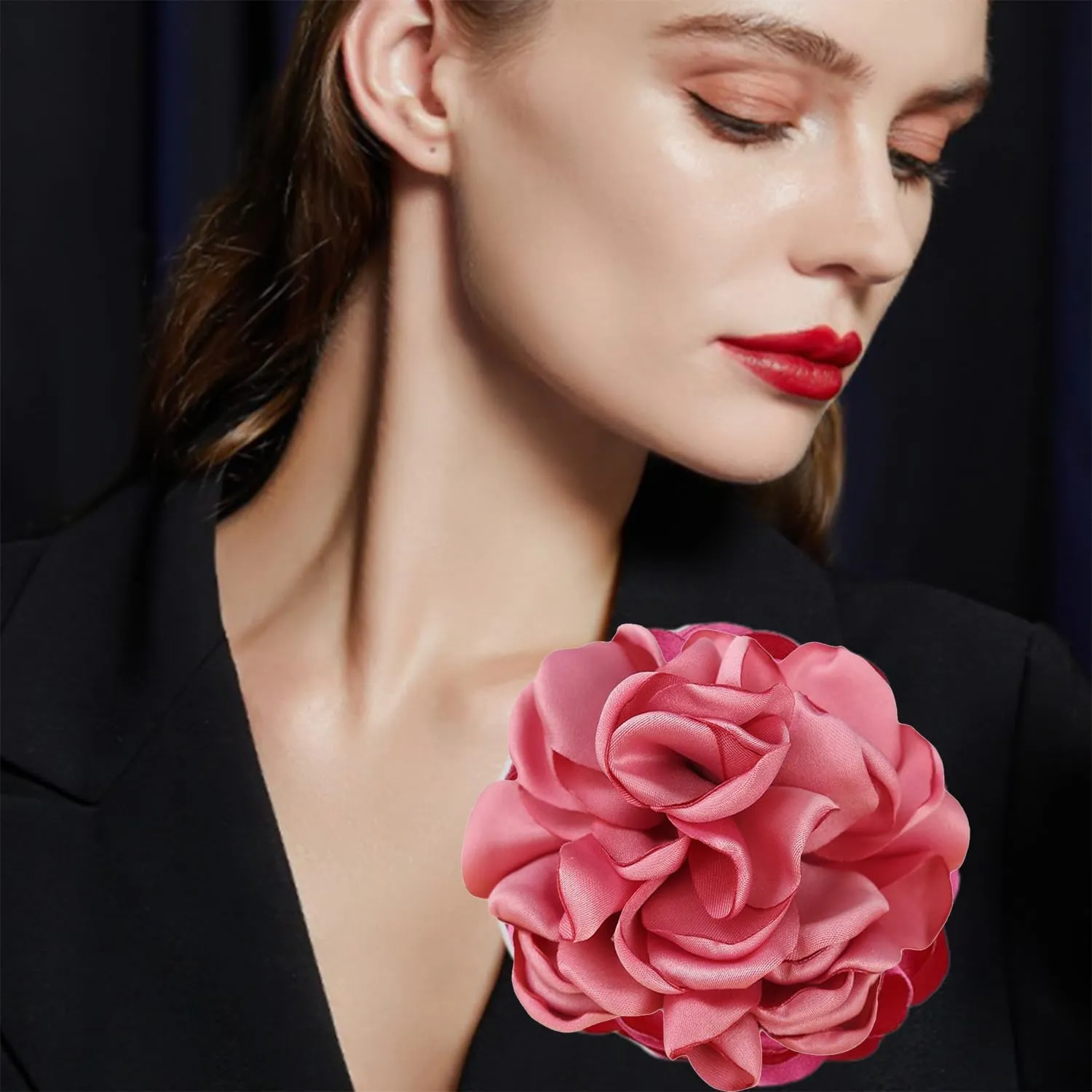 Dainty Satin Fabric Rose Flower Brooches for Women Extra Large Big Camellia Flower Brooches Lapel Pins Wedding Party Prom Dance Dress Clothes Accessories Valentine's Day Gifts