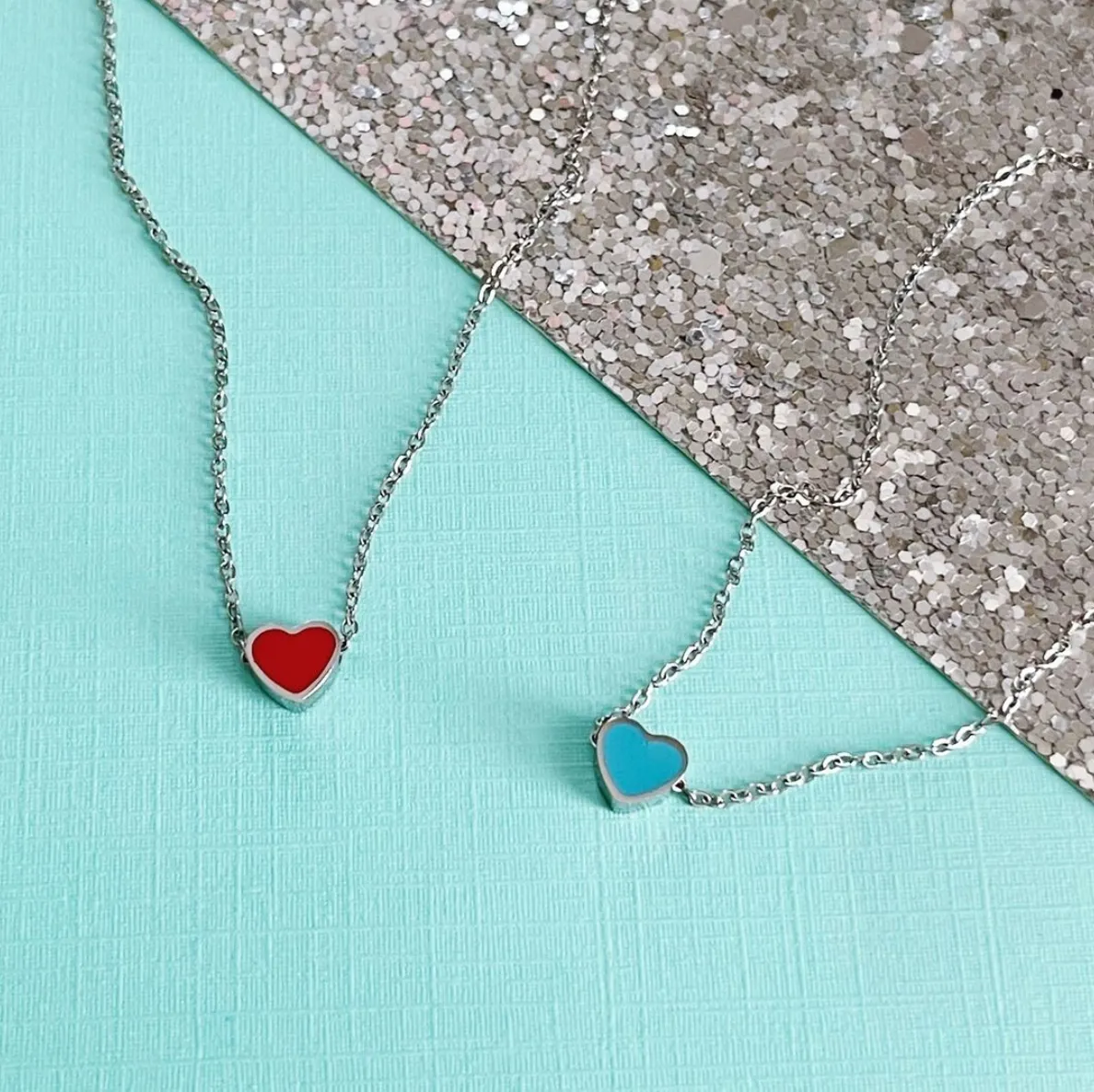 Enamel Silver Sliding Heart Necklace