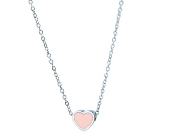 Enamel Silver Sliding Heart Necklace