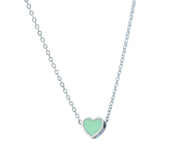 Enamel Silver Sliding Heart Necklace