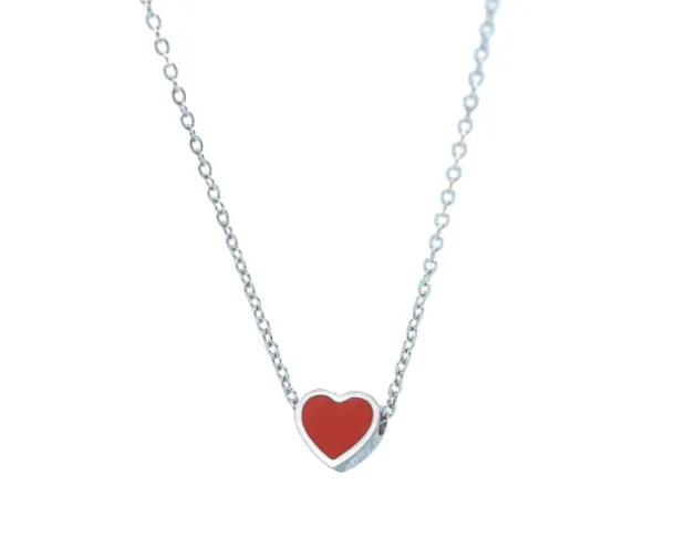 Enamel Silver Sliding Heart Necklace