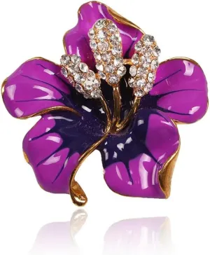 Flower Rhinestone Brooch Lily Flower Brooch Rhinestone Brooches Floral Crystal Pins Brooches Purple Enamel Brooch Birthday Jewelry for Women