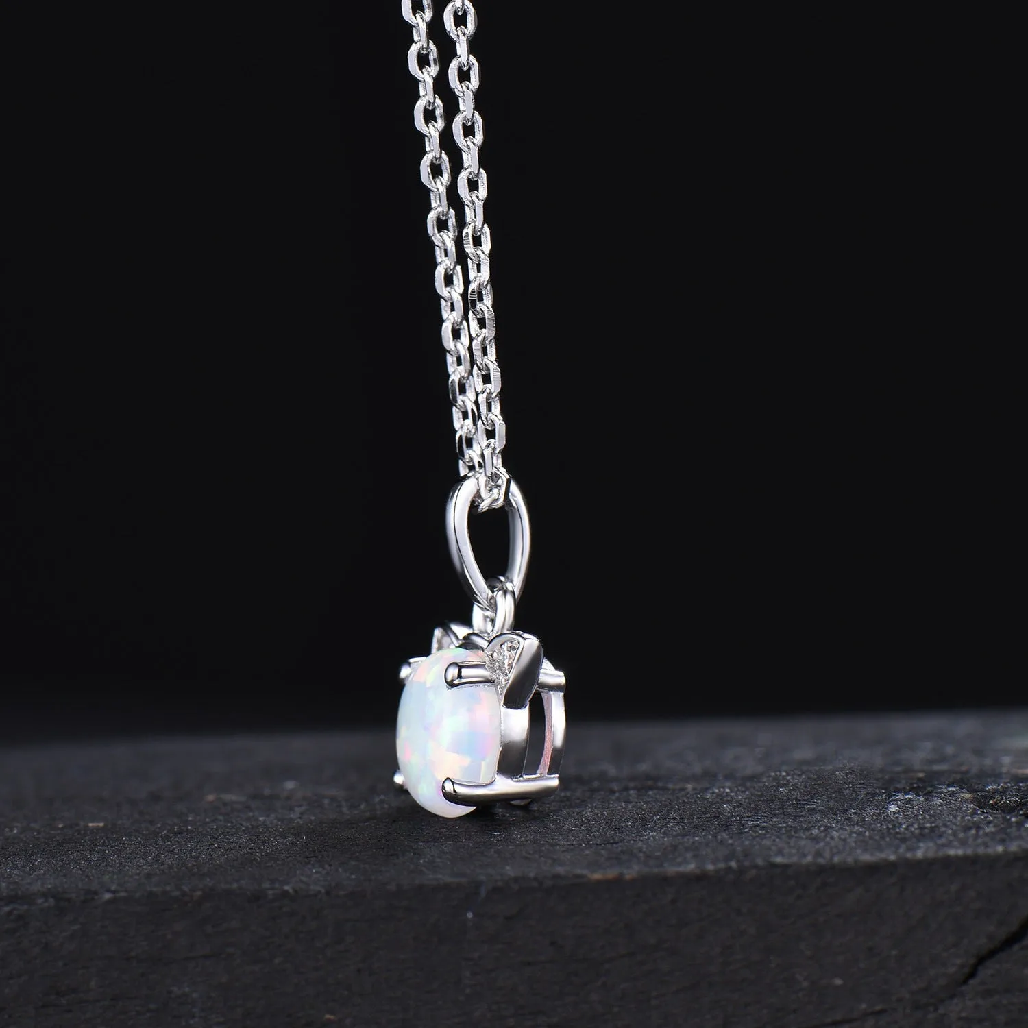 Gold Cat Wedding Necklace 1ct Round White Opal Necklace Unique Kitten Fire Opal Pendant Rose Gold October Birthstone Jewelry for Cat Lover