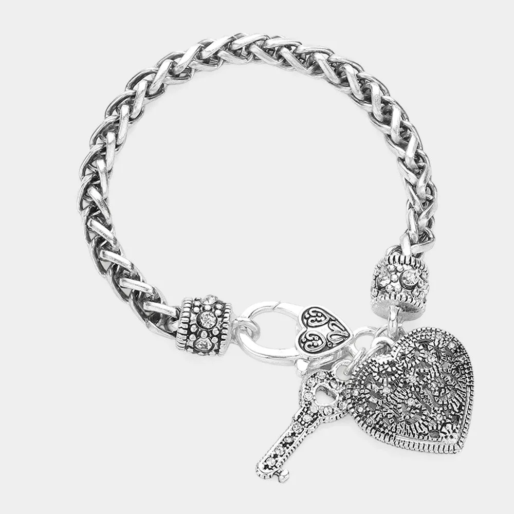 iLLASPARKZ Antique Metal Heart Key Lock Charm Bracelet