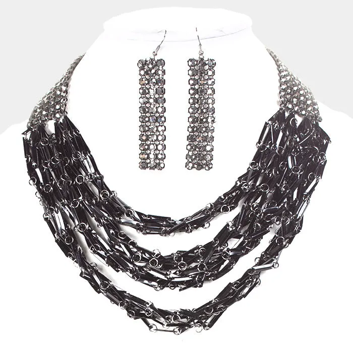 iLLASPARKZ Crystal Stone Chain Layered Bib Necklace