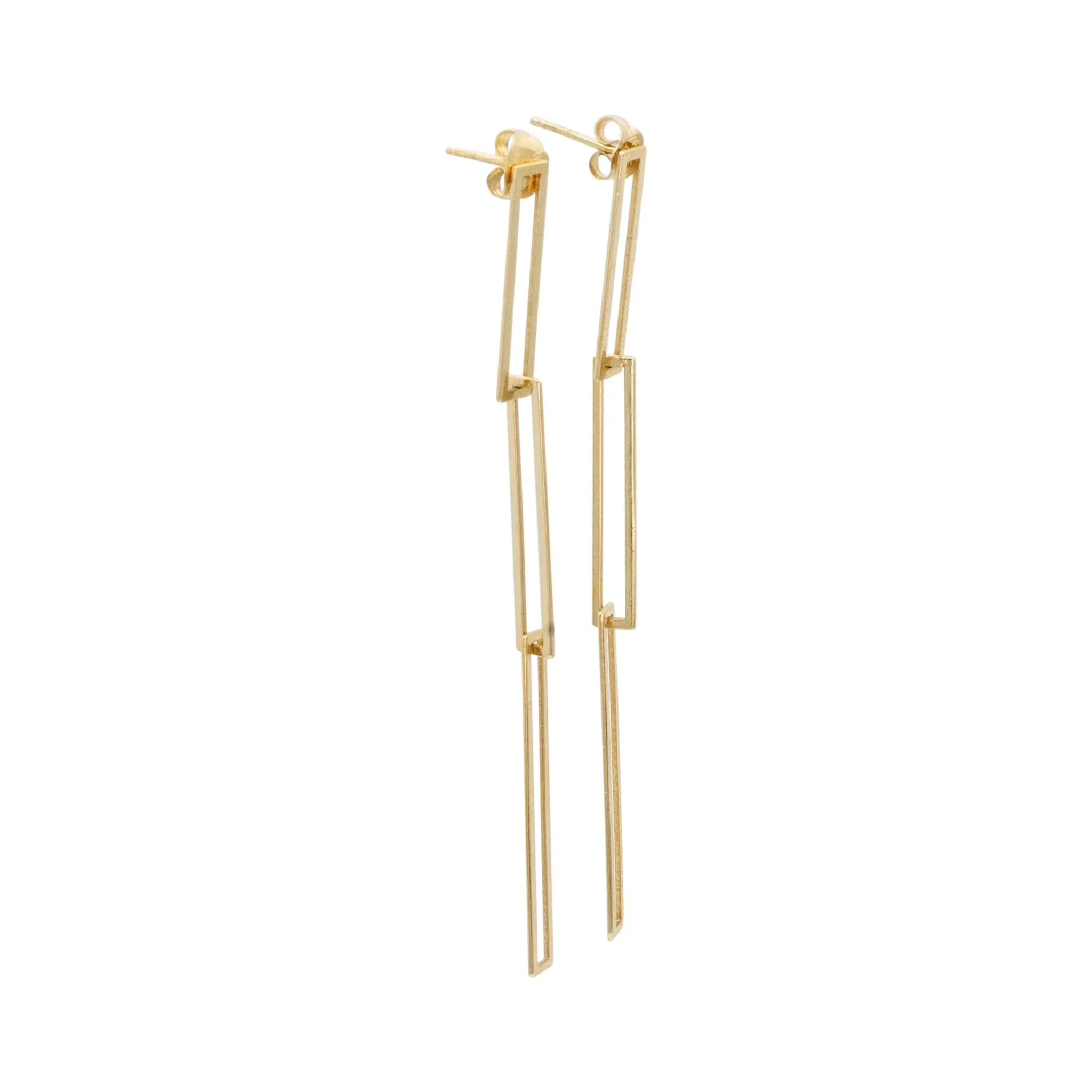 Ladies 14K Yellow Gold Interlocking Paper Clip Links Dangle Drop Earrings