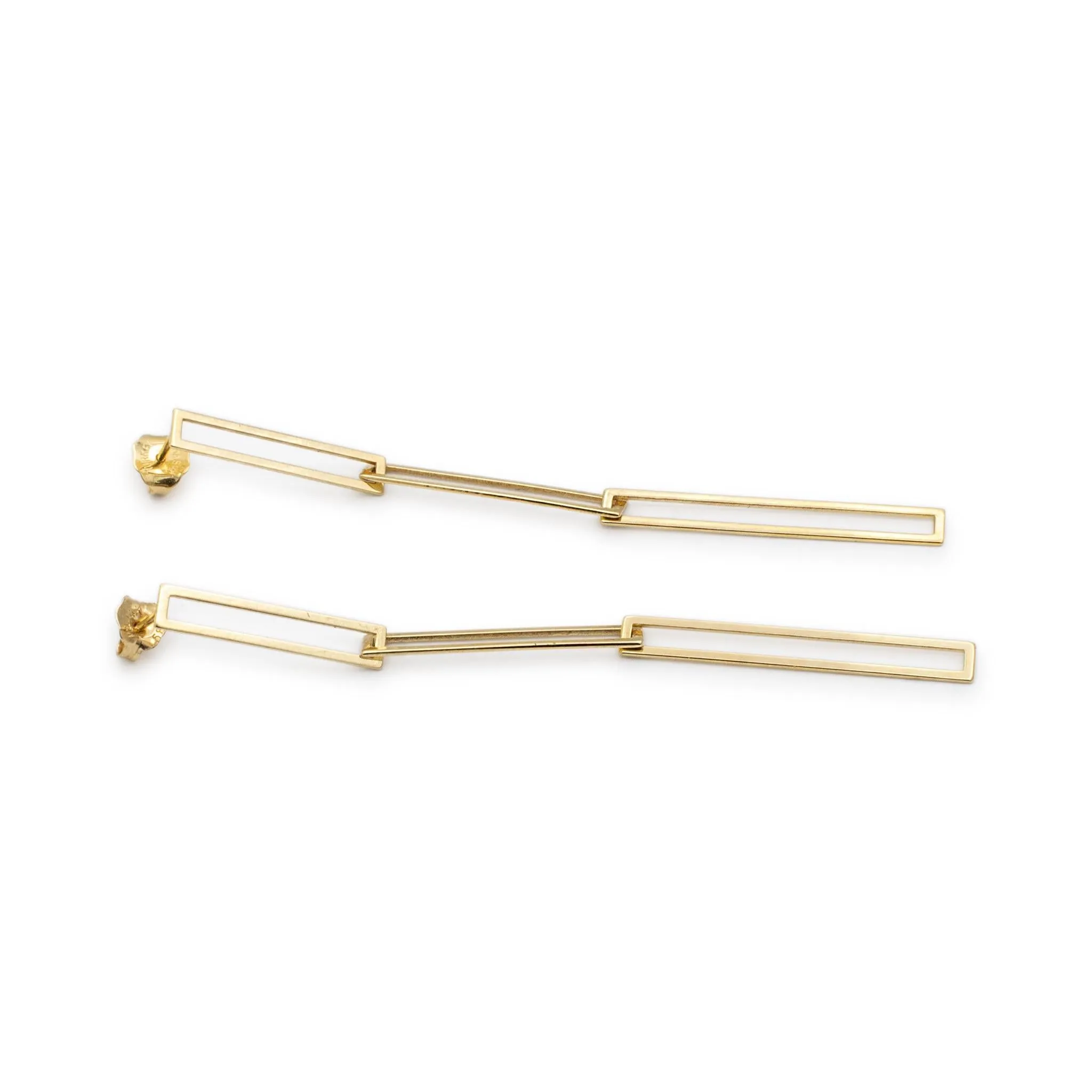 Ladies 14K Yellow Gold Interlocking Paper Clip Links Dangle Drop Earrings