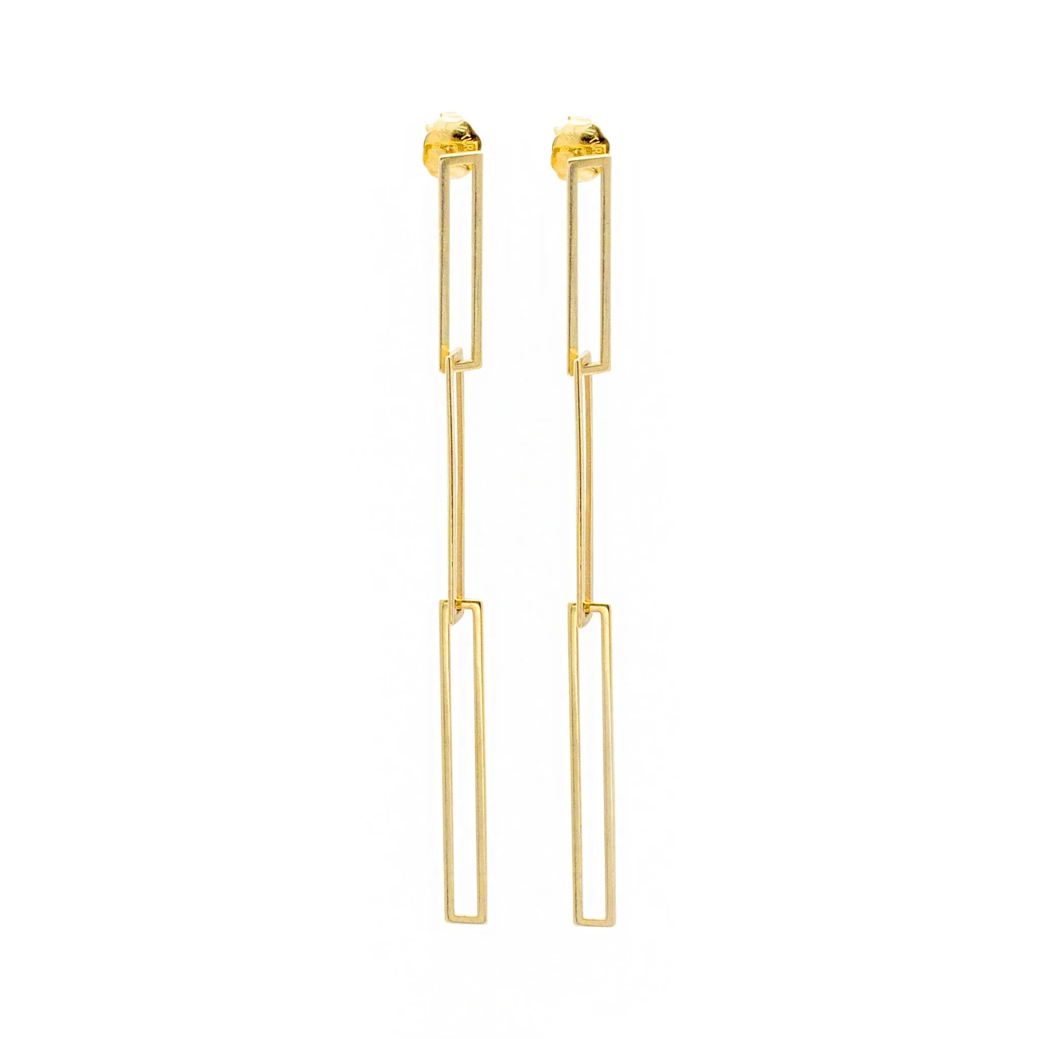 Ladies 14K Yellow Gold Interlocking Paper Clip Links Dangle Drop Earrings